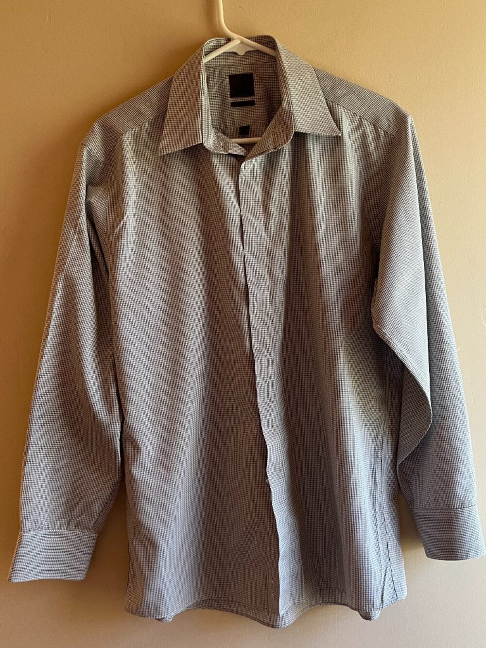 Calvin Klein gray checks cotton dress shirt office preppy coastal gingham summer